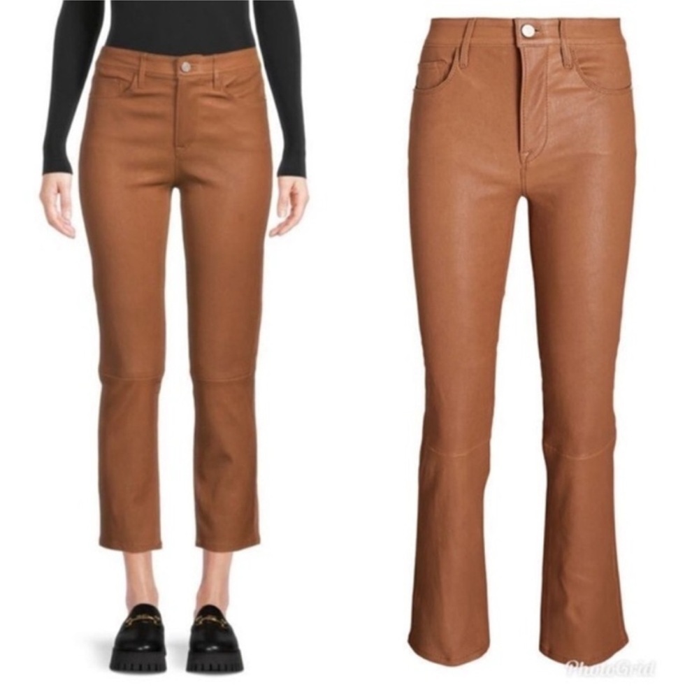 FRAME “Le High Straight” Cropped Lamb Leather Pants In Latte Size 25 New!